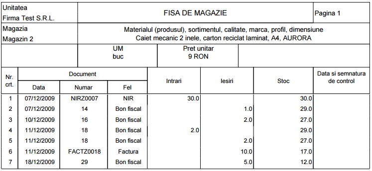     fisa de magazie
